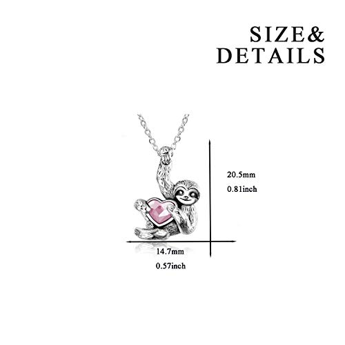 YFN Sloth Gifts Sterling Silver Sloth Necklace Heart Crystal Sloth Jewelry for Women Girls Men Christmas Gifts4