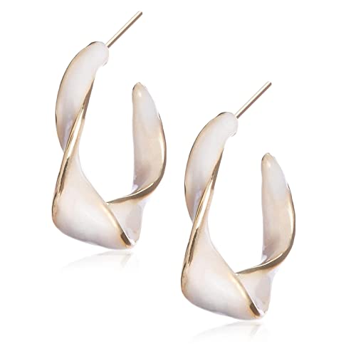 Fremskre Boucles d'oreilles en argent sterling 925 Boucles d'oreilles Huggie en torsade blanche pour femmes Cover