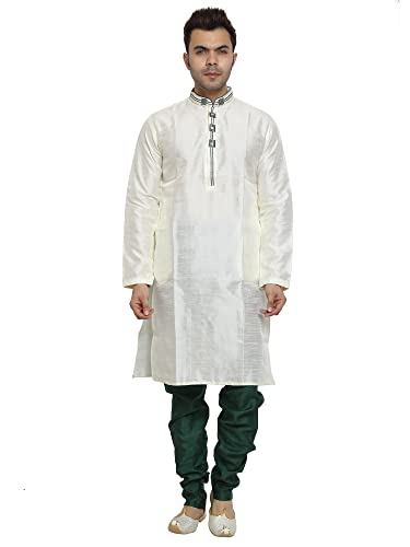 Image of ITOS365 Men's Tunic Art Silk Kurta Pajama and Scarf Suit Set Indian Clothing Wedding Party Dress Gifts Items