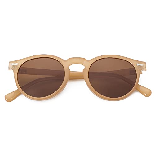 Image of Gleyemor Vintage Polarized Sunglasses for Men Round Sunglasses UV400 Protection Retro Hand-crafted Acetate Frame