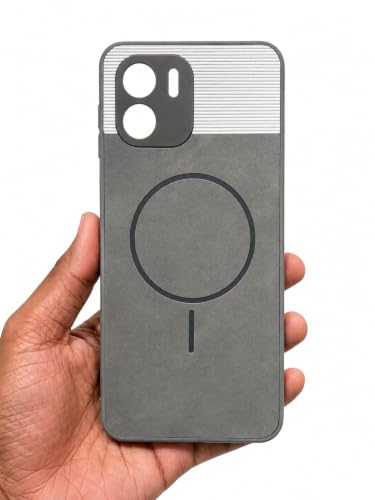 Image of Bintage Mac Safe Design Hard Slim Back Case | Soft Border Camera Protect | Dual PU Leather Finish Back Cover Compatible for REDMI A1 2022 - White & Grey