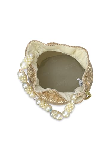 Image of Lavie Signature Women's Bisbee Pearl Handle Potli Bags | Pouches for Festive Party | Batwa Bag Bridal Purse | Gift For Women
