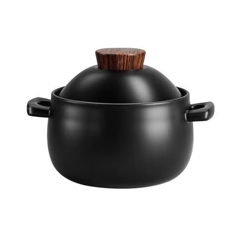 Cocotte en céramique avec couvercle, noir, 0,5 l, casserole en terre cuite, résistante à la chaleur pour cuisinière, facile à nettoyer (1,9 l)