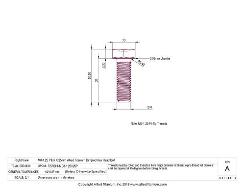 Allied Titanium 0004434, (Pack Of 12) M8-1.25 Pitch X 25Mm Metric Titanium Hex Head Bolt, Grade 5 (Ti-6Al-4V) #TOP3