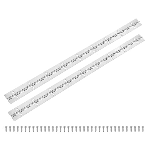 uxcell 2-Pack Piano Hinges, 18 Inch / 450mm Stainless Steel Continuous Piano Hinge with Holes and Screws for Cabinets Door/Storage Box [1.2X 0.04/ 30x 1mm Open Width Thick, Silver Tone]
