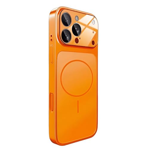 Apurb Store for iPhone 15 Pro Max Luxury Glass Matte Lens Protect Phone Case Magsafe Wireless Charge Funda Back Cover for iPhone 15 Pro Max (Orange)