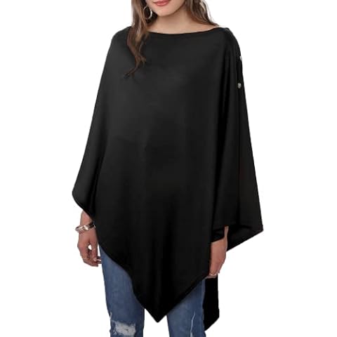 DiaryLook Ladies Button Cashmere Feel Multiway Poncho Shawl Scarf Wrap for Women Cover