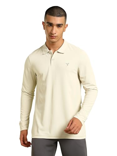 Image of TECHNOSPORT Mens Slim Fit Polyester Active Wear Collar Polo T-Shirt with Long Sleeves for Workout, Sports
