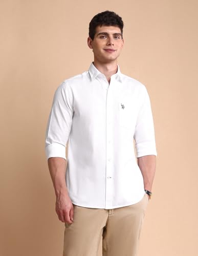 Image of U.S. Polo ASSN. Solid Tailored Fit Cotton Shirts for Men - Full Sleeve Mens Casual Shirts