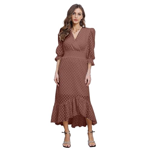Image of Womens Short Sleeve High Low V-Neck Long Maxi Boho Spring Summer Easter Dress Bridal Shower Dresses for Guest