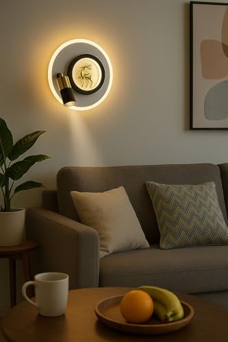 Image of blissbells Designer LED Wall Light with Spotlight | Modern Round Decorative Wall Sconce with Warm White Halo Light | Luxury Wall Lamp for Living Room, Bedroom, Hallway & Home Decor