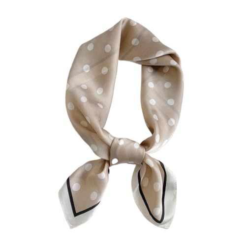 Women Lightweight Trendy Polka Dot Silk Small Square Scarf Summer Spring Elegant Neckerchief Satin Head Scarf(Khaki)