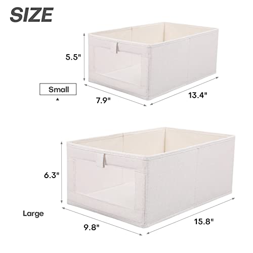 Lamorée Fabric Storage Bin Box Rectangular Cotton Linen Storage Basket Cube With Thick Pp Board Clear Mesh Window Foldable Decorative Nursery Home Office Organizer Container – Beige, Small #TOP3