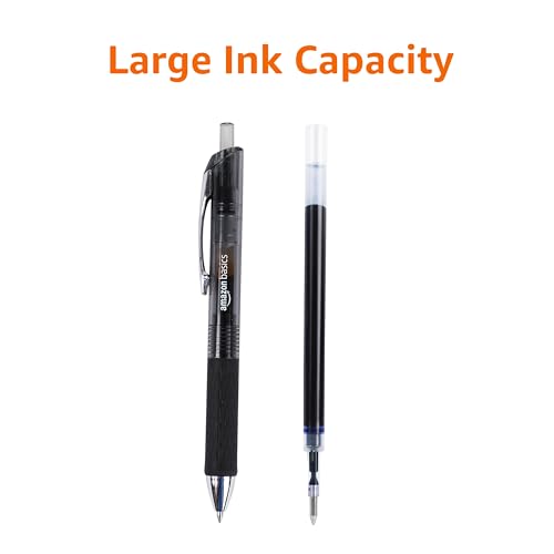 Amazon Basics Retractable Gel Pens, Fine Point 0.7mm, Smooth Writing, Black, No Smudge, School and Office Supplies, 12-Pack - Image 6