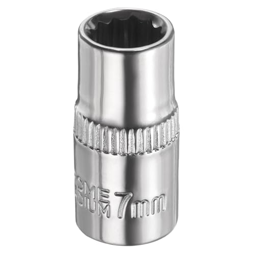 sourcing map 12 Points Socket 1/4" Drive 7mm Metric Shallow Impact Socket Cr-V Steel Chrome Plating Flip Sleeve Nut Driver Wrench for Home Auto Nuts Bolts Repair