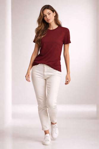 Image of Womens T Shirt Short Sleeve Crew Neck Casual Basic Shirt Soft Cotton Tee Relaxed Fit Lightweight Everyday Women Top Minimalist Style