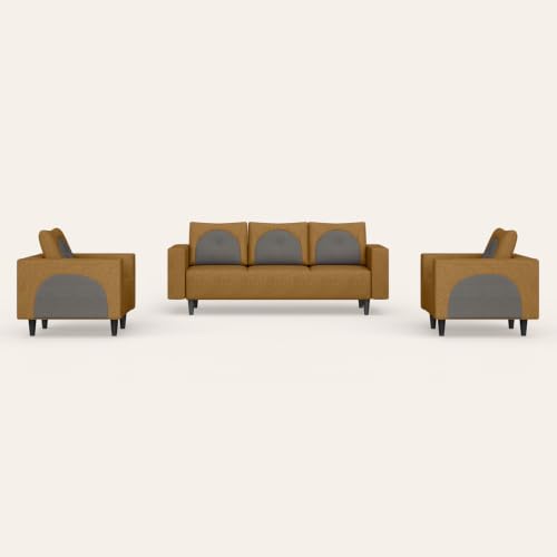Image of Interio by Godrej Cresco 5-Seater Fabric Sofa Set (3+1+1) | 3-Year Warranty, Solid Wood, Camel and Taupe