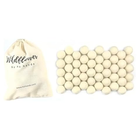 Wildflower by hu hands Natural White Felt Balls 1 inch (2.5cm) | (50) Wool Pom Poms | Hand Felted Pompoms for Crafts, Felting, Garland, Decor, Party | Muslin Bag Cover