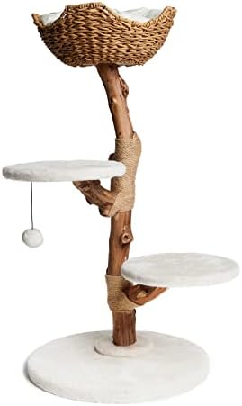 KONELCARE Modern Cat Tree-Multi Level Natural Wood Cat Tower-Unique Design Easy Climb for Small and Old Cats