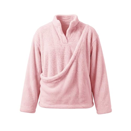 fartey Pet Carrying Hoodie Women V-Neck Fuzzy Fleece Pullover Top Pink - image 7