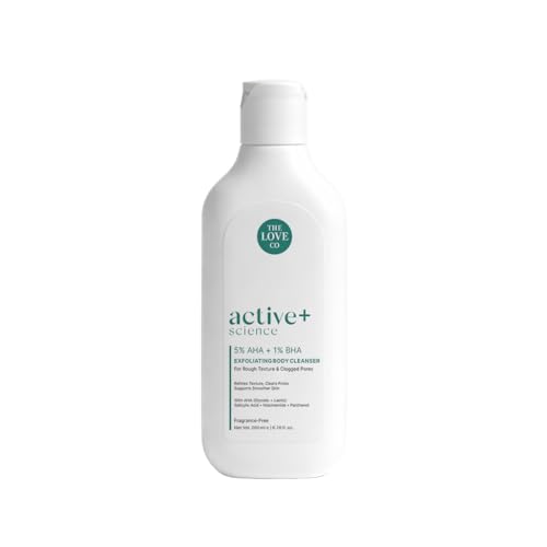 Image of THE LOVE CO. 5% AHA + 1% BHA Body Wash for Strawberry Skin, Rough Bumpy Skin, Tan Removal & Clogged Pores, Exfoliating Body Cleanser for Smooth Glowing Skin, 200ml