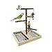 Tfwadmx Bird Perch Natural Wood Stand Toy Parrot Play Stand Platform Bird Cage with Removable Tray and 2 Stainless Steel Cups for Parakeets Canaries Cockatiels Conure Lovebirds