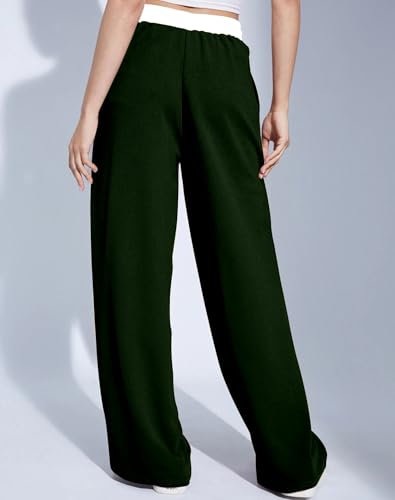 Image of Mehrang Wide Leg Drawstring Pants, with Contrast Waist Band || Casual Lounge Wear Side with Pockets, High Waisted, Relaxed Fit Trouser for Women