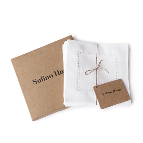 Solino Home SHCL000CN12WH White Cocktail Napkins 6 X 6 Inch – Cotton Linen Hemstitch Napkins Set Of 12 – Machine Washable Fabric Cocktail Napkins thumb #1