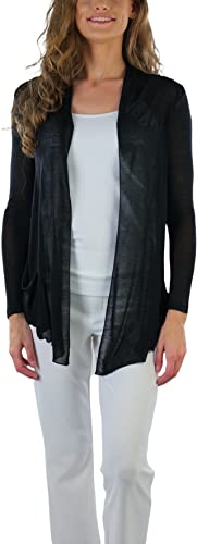 Image of ToBeInStyle Womens Open Front Long Sleeve Lightweight Asymmetrical Draped Cardigan with Side Pockets