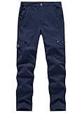 BGOWATU Women's Winter Hiking Pants Fleece Lined Waterproof Windproof Snow Insulated Pants with 6 Pockets Navy L