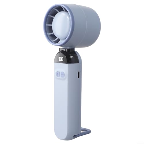 Gdfnmogo Ventilador de mano plegable con carga USB y pantalla digital, mini ventilador portátil para refrigeración personal, funcionamiento silencioso para oficina en casa y Tr (azul claro)