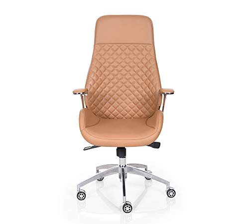 Image of High Back Director & Executive Chair Up Leatherette with Height Adjustable & Revolving Chair Premium Design & CEO Chair Metal Legs Base with Chrome Finish - (111012134 Beige)