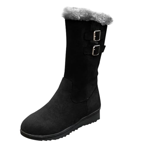 Yekdmxop Botas de invierno para mujer, botines de tobillo de moda, botines de senderismo suaves botines de nieve botas peludas botines cómodos ofertas botas antideslizantes, Negro , 40 EU