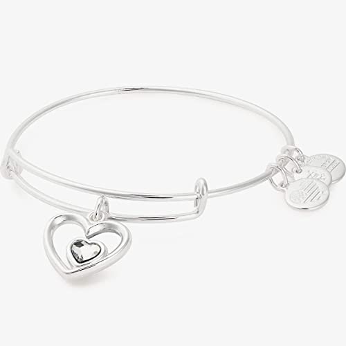 Alex And Ani Tokens Expandable Bangle For Women, Heart In Heart Charm, Shiny Silver Finish, 2 To 3.5 In #TOP1