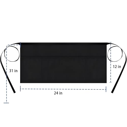 2PCS Waitress Apron, Black Waist Apron Short Half Server Aprons for Waitress Waiter Chef Women Men with 3 Pockets