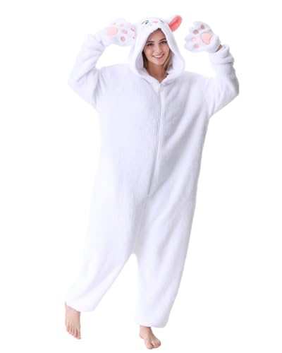 Laahoem Animal Persan Chat Pyjama Homme Femme Adulte à Capuche Homme Femme Combinaison Costume Cosplay Vêtements de Nuit White L
