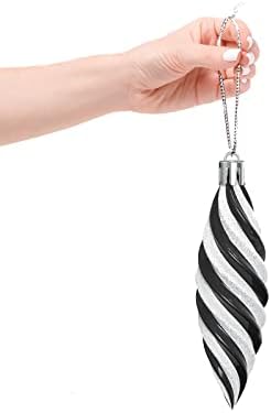 6Pcs Christmas Tree Baubles ,Pack of 6-110mm Large Spiral Shaped Baubles Christmas Hanging Decorations, Shiny & Glitter Decorated, Christmas Tree Decorations (black)