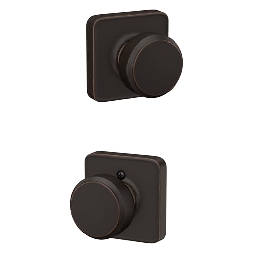 Image of Schlage F10 BWE 716 LFL Bowery Door Knob with Laflin Trim, Hall & Closet Passage Lock, Aged Bronze