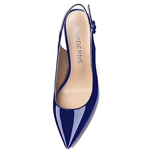 WAYDERNS Women's Patent Leather Buckle Pointed Toe Solid Slingback Stiletto High Heel Pump Shoes 4 Inch3