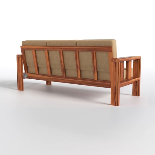 Image of Sheesham Wood 3 Seater Sofa Set | Living Room | Natural Teak Finish | 3 Seater Configuration | Drawing Room | Without Pillow | Solid Wood Frame
