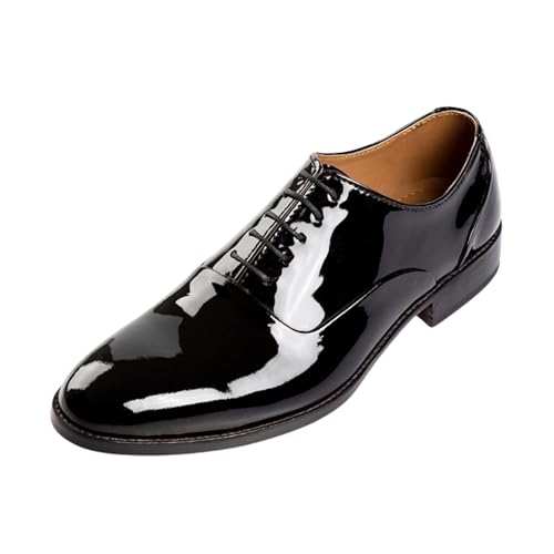 Men Dress Shoes | Genuine Leather Mens Black Oxford Dress Shoes Glossy Finish Comfortable Rubber Sole