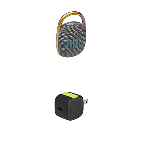 JBL Clip 4 - Portable Mini Bluetooth Speaker (Grey) and InfinityLab InstantCharger 20W 1 USB Compact USB-C PD Charger (Black)