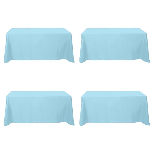 Image of BRILLMAX 4 Pack Light Blue Tablecloths 90 x 132 Inch for 6ft Rectangle Tables - 150 GSM Polyester Fabric, Floor Length Drop, Water, Stain & Wrinkle Resistant Cloth Cover for Wedding Reception Banquet