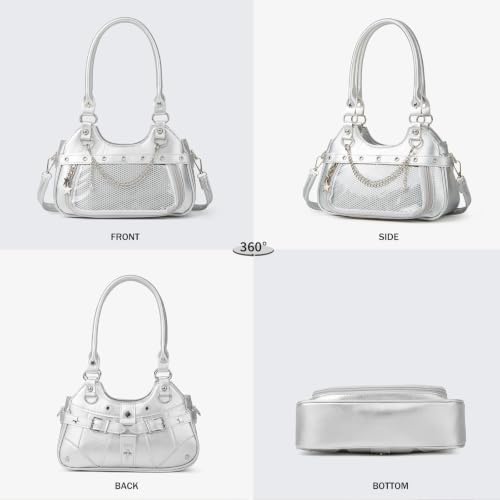Image of Women's Y2K Purse Shoulder Bag Top Handle Handbag Small Punk Hobo Clutch Purses Bags Trendy Trendy Leather Buckle Punk Purses