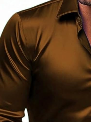 Image of BABIRUSA Men's Satin Full Long Sleeve with Solid Button Down Regular Fit Collared Neck and Standard Length Shirt (Satin-FS-$Parent)