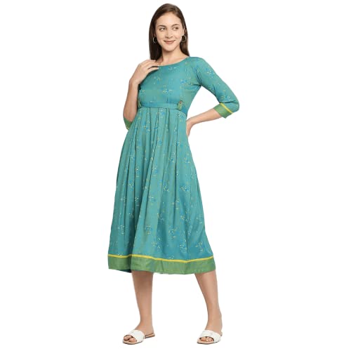 Image of DUMMY SHAPE Maternity Dress For Women | Anarkali Feeding Kurti Gown For Mothers With Nursing Zippers For Breastfeeding In Cotton Viscose | Pregnancy Gifts (DS-MAT-P049-4XL, Turquoise)