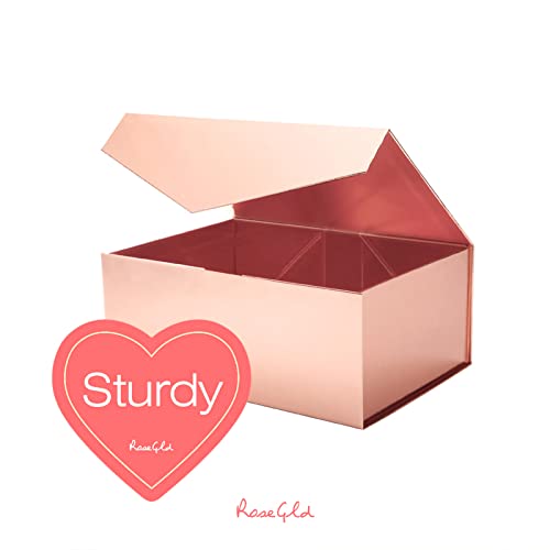 Rosegld Gift Box 9X6.5X3.8 Inches, Glossy Gift Box With Lid, Bridesmaid Gift Box, Rectangle Collapsible Box With Magnetic Lid For Gift Packaging (Glossy Rose Gold) #TOP2