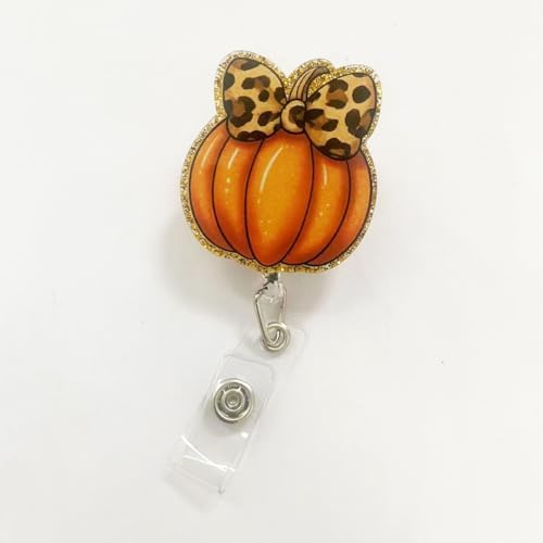 Fall Pumpkin Bow Halloween Retractable Badge Reel,Glitter Nurse Badge Holder with Alligator Clip Accessories for Nursing Student Teacher Office