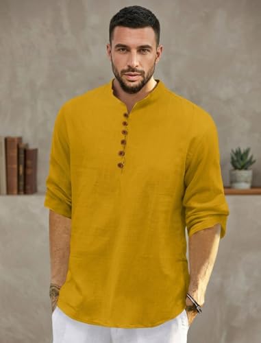 Image of FINIVO FASHION Men's Solid Cotton Blend Regular Fit Straight Kurta with Roll of Sleeve and Classic Collar, Pack of 1