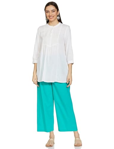 Image of Pack of 1 Stylish & Comfortable Rayon Cotton Straight Cut Wide Legs Palazzo Trousers for Women /Knitted Rayon Cotton Ethnic Palazzo White